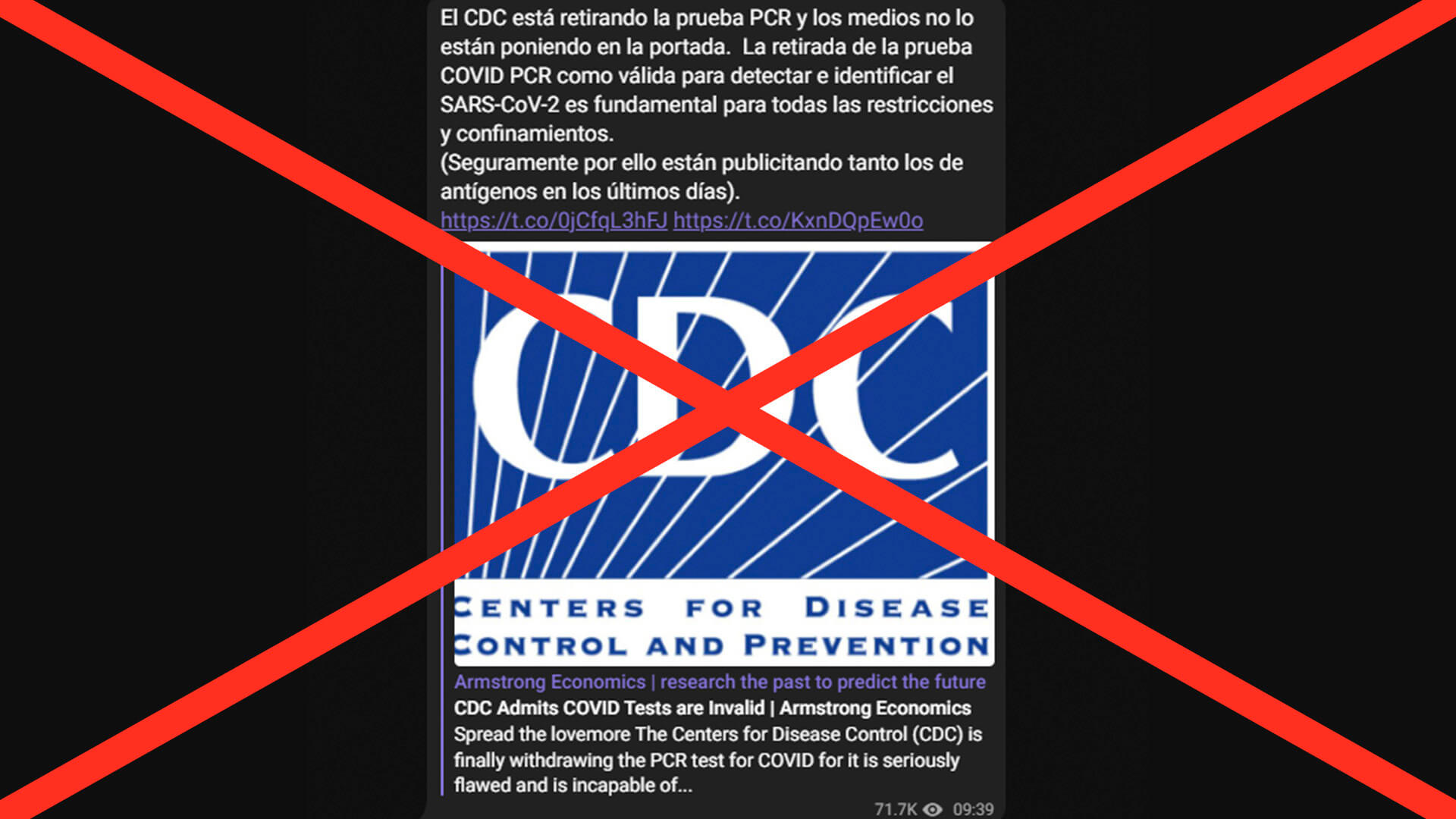 Los CDC, autoridad sanitaria de los Estados Unidos, no han admitido en ningún momento que las pruebas PCR no sirvan para detectar la covid-19.