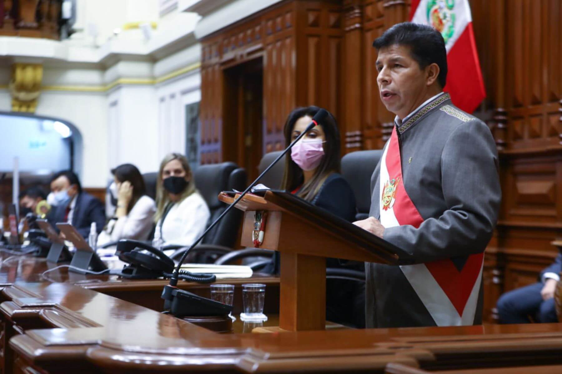 Presidente Pedro Castillo en su discurso previo al debate por censura presidencial.