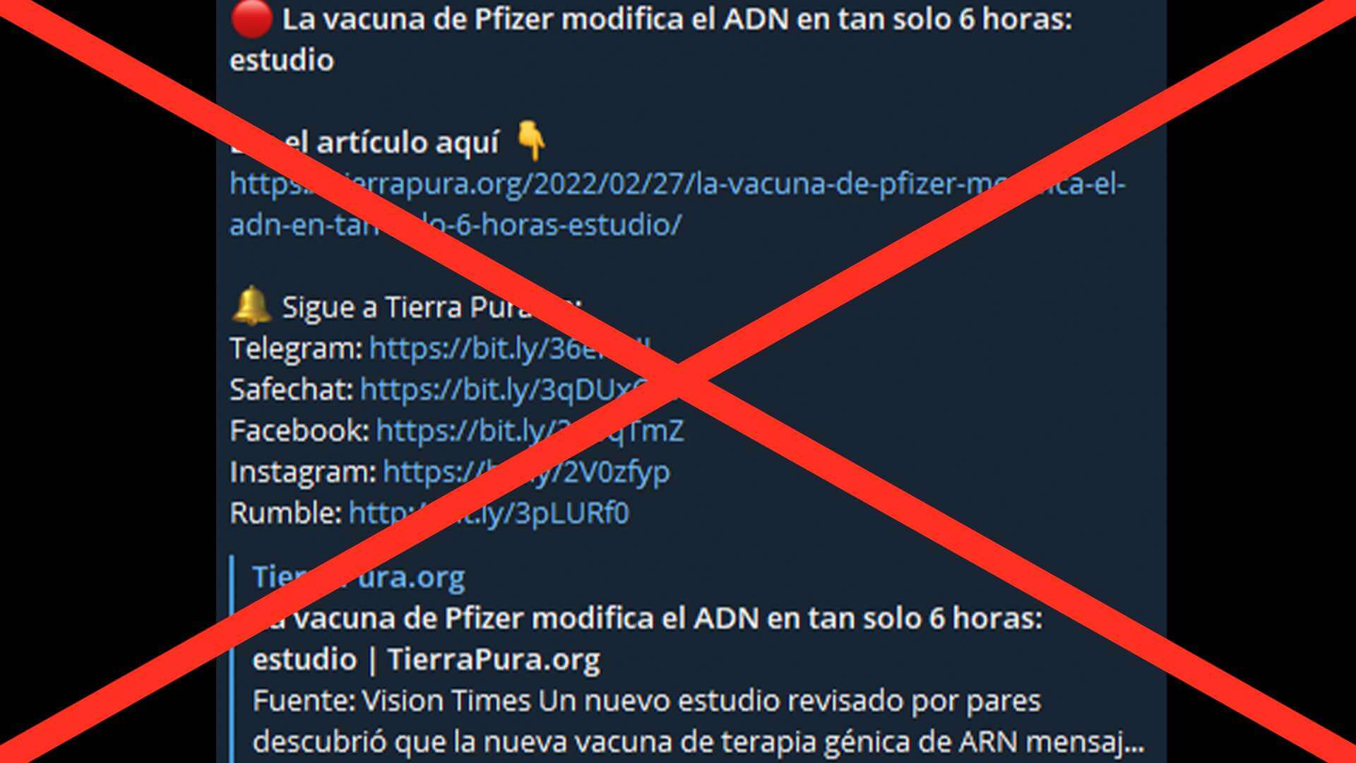 Es falso que un estudio científico indica que la vacuna de Pfizer modifica el ADN en seis horas  