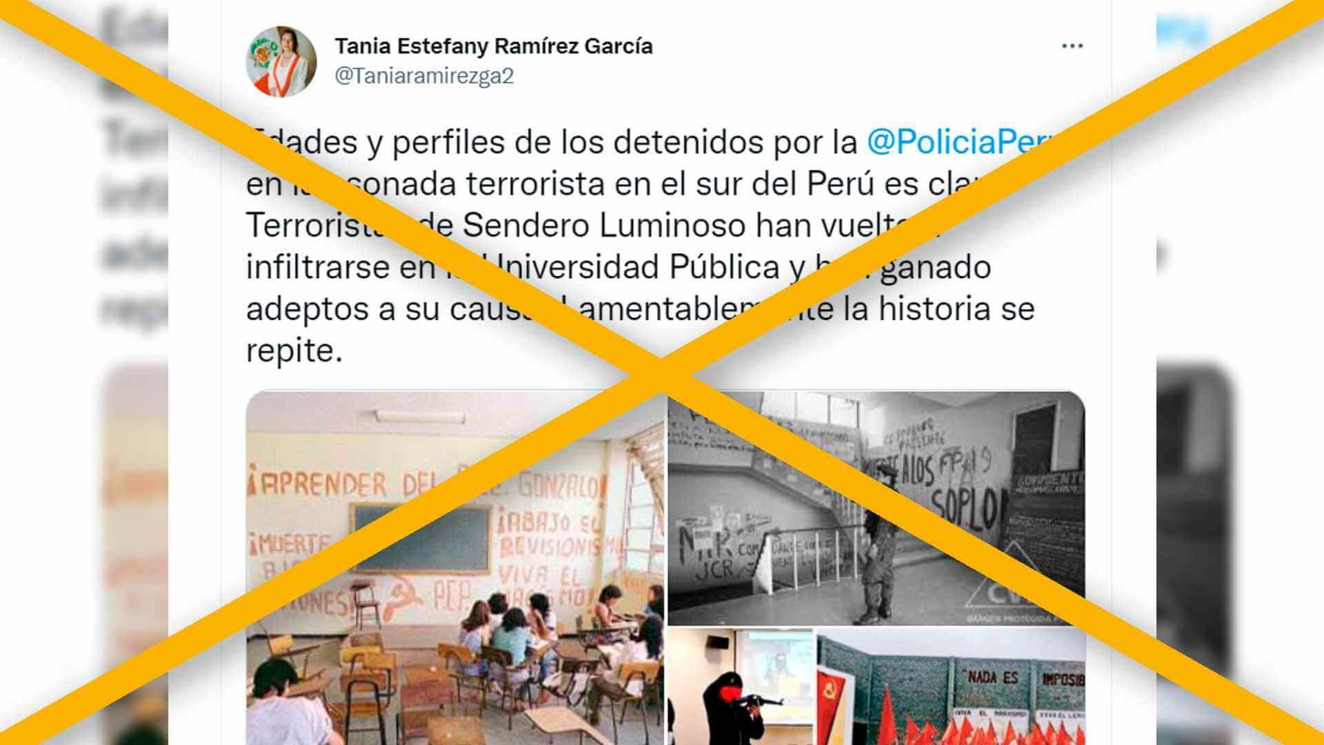 La imagen publicada por la congresista Tania Ramírez en realidad corresponde a una dramatización realizada por estudiantes universitarios en el 2022. 