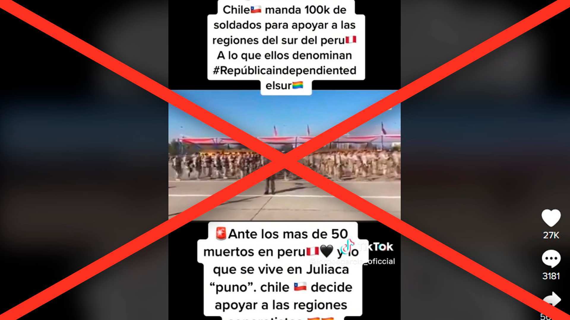 Es falso que Chile haya enviado soldados para apoyar a las regiones del sur del Perú