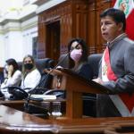 Presidente Pedro Castillo en su discurso previo al debate por censura presidencial.