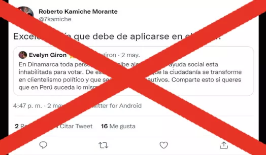 Mensaje de redes de congresista Roberto Kamiche