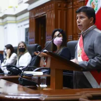 Presidente Pedro Castillo en su discurso previo al debate por censura presidencial.