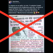 Es falsa la imagen compartida por Patricia Chirinos sobre supuesta declaración del presidente electo de Colombia