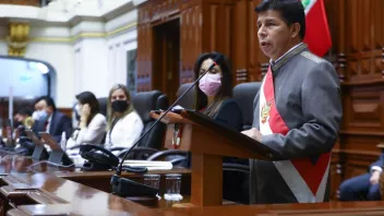 Presidente Pedro Castillo en su discurso previo al debate por censura presidencial.