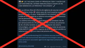 Es falso que las funciones del sistema inmunitario de los vacunados contra la covid-19 disminuyen un 5 % cada semana